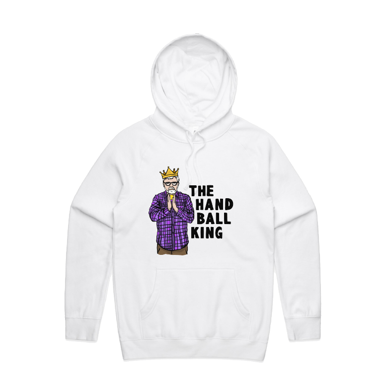 S / White / Large Front Print K Rudd Handball King 👑 - Unisex Hoodie