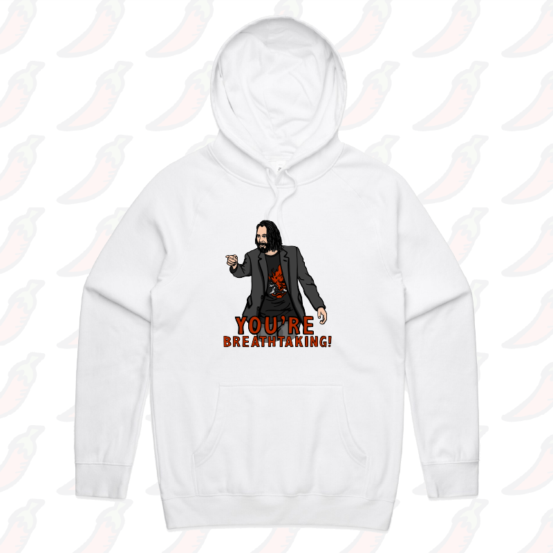 S / White / Large Front Print Keanu Breathtaking 👈 - Unisex Hoodie