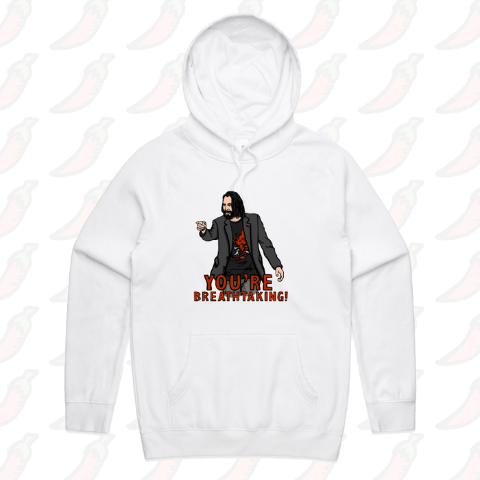 S / White / Large Front Print Keanu Breathtaking 👈 - Unisex Hoodie