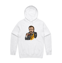 S / White / Large Front Print Laughing Leo 🍷 - Unisex Hoodie