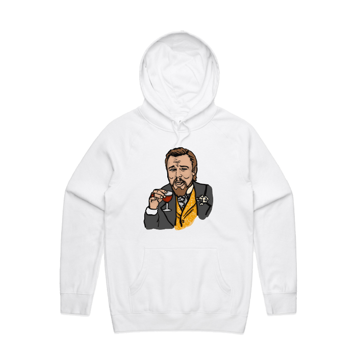 S / White / Large Front Print Laughing Leo 🍷 - Unisex Hoodie