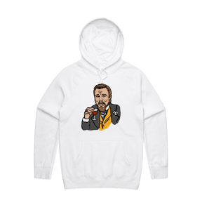 S / White / Large Front Print Laughing Leo 🍷 - Unisex Hoodie