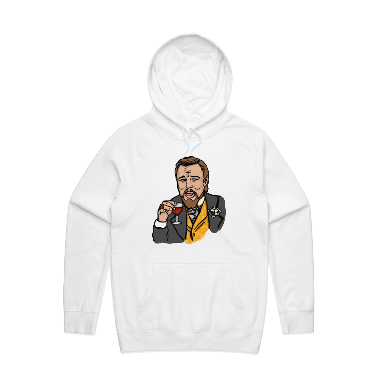S / White / Large Front Print Laughing Leo 🍷 - Unisex Hoodie
