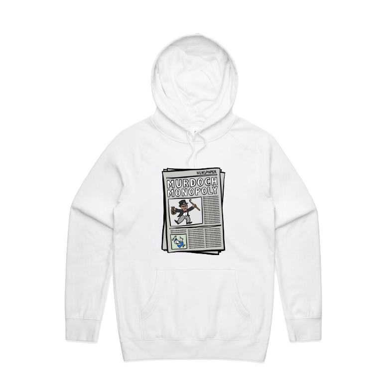 S / White / Large Front Print Murdoch Monopoly 📰 - Unisex Hoodie