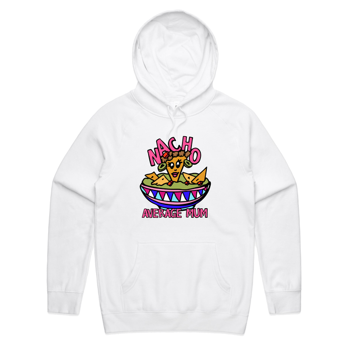 S / White / Large Front Print Nacho Average Mum 😉 – Unisex Hoodie