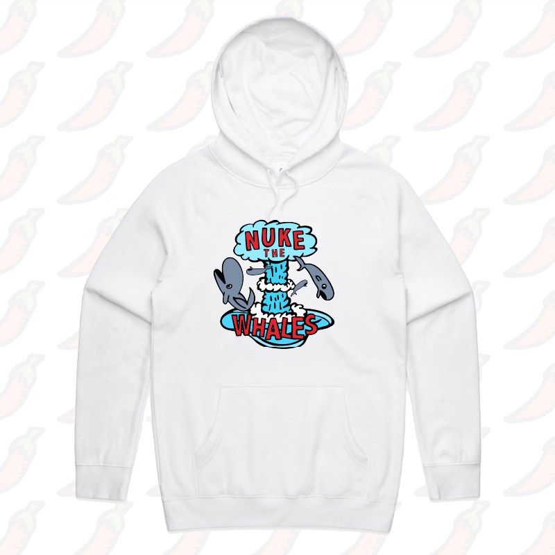 S / White / Large Front Print Nuke The Whales 💣🐳 – Unisex Hoodie