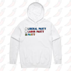 S / White / Large Front Print Party Vote ✅ - Unisex Hoodie