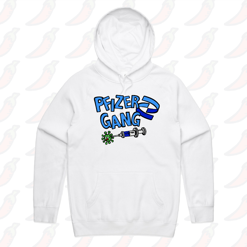 S / White / Large Front Print Pfizer Gang 💉 - Unisex Hoodie