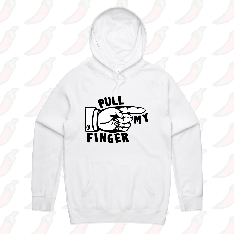 S / White / Large Front Print Pull My Finger 👉 – Unisex Hoodie