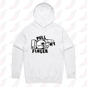 S / White / Large Front Print Pull My Finger 👉 – Unisex Hoodie