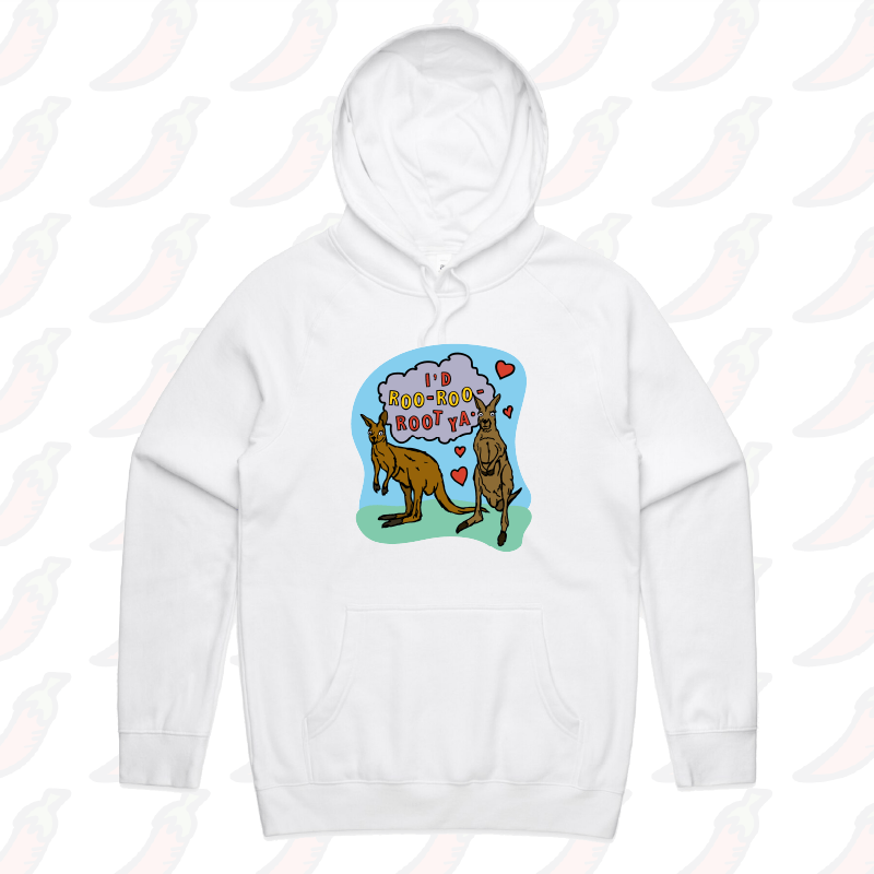 S / White / Large Front Print Roo Roo Root Ya 🦘 – Unisex Hoodie