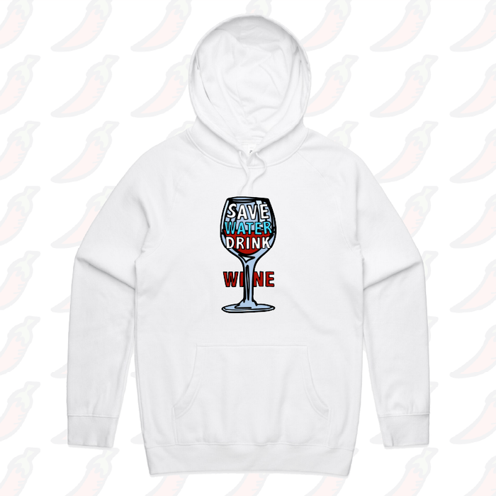 S / White / Large Front Print Save Water Drink Wine 🍷- Unisex Hoodie