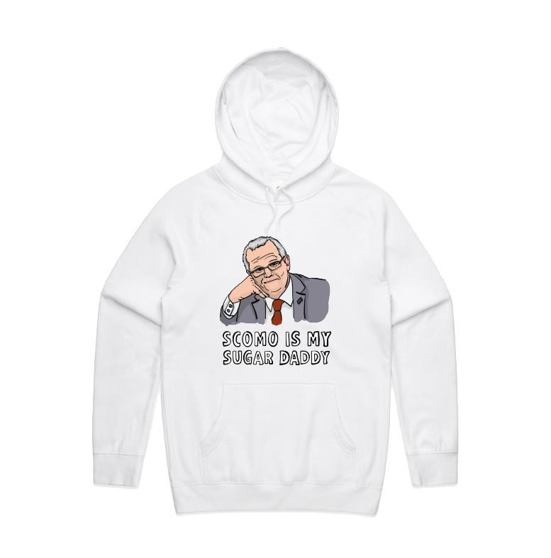 S / White / Large Front Print Scomo Sugar Daddy 💸 - Unisex Hoodie