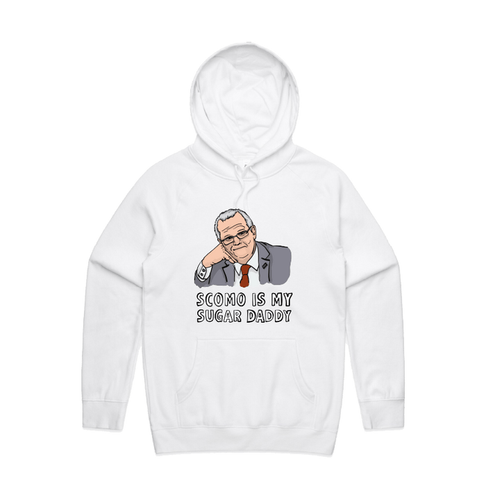 S / White / Large Front Print Scomo Sugar Daddy 💸 - Unisex Hoodie