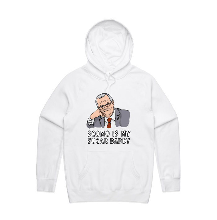 S / White / Large Front Print Scomo Sugar Daddy 💸 - Unisex Hoodie