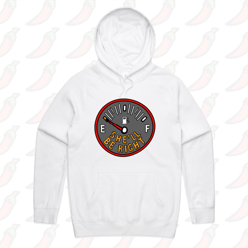 S / White / Large Front Print She’ll Be Right Fuel 🤷⛽ – Unisex Hoodie