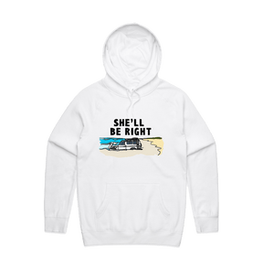 S / White / Large Front Print She'll Be Right 🤷‍♂️ - Unisex Hoodie