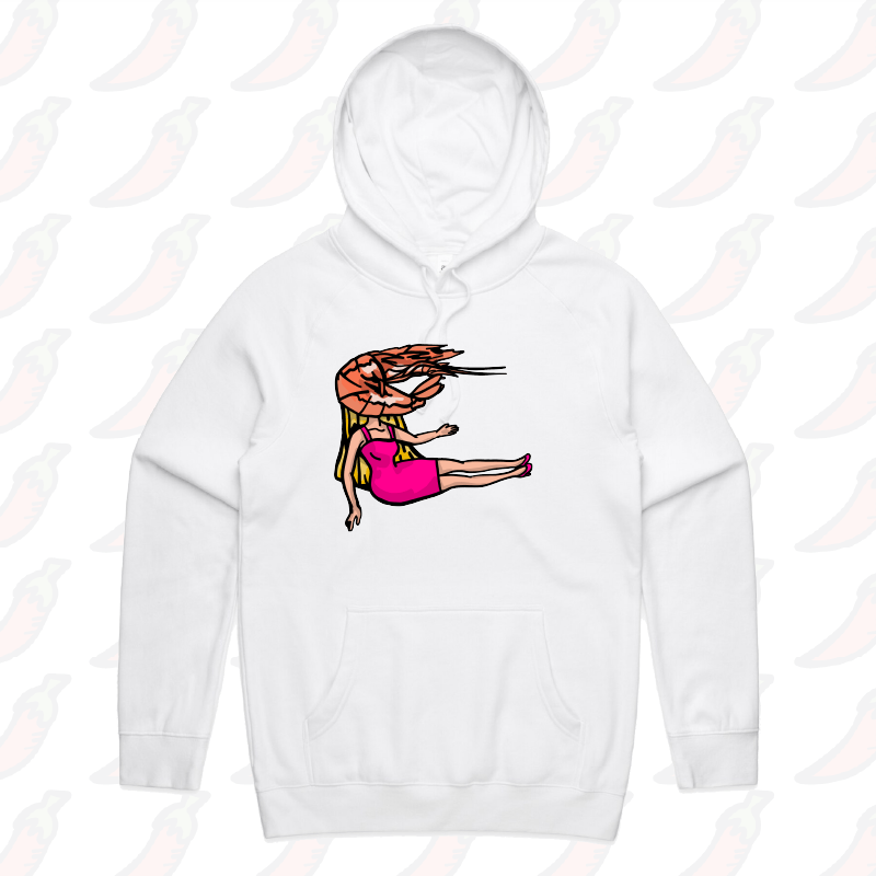 S / White / Large Front Print Shrimp on a Barbie 👜 - Unisex Hoodie