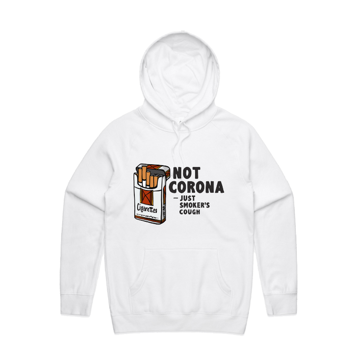 S / White / Large Front Print Smoker's Cough 🚬 - Unisex Hoodie