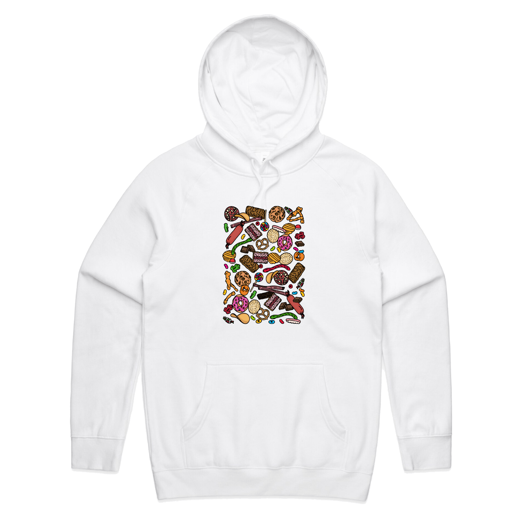 S / White / Large Front Print Snacks! 🍬🍪 - Unisex Hoodie