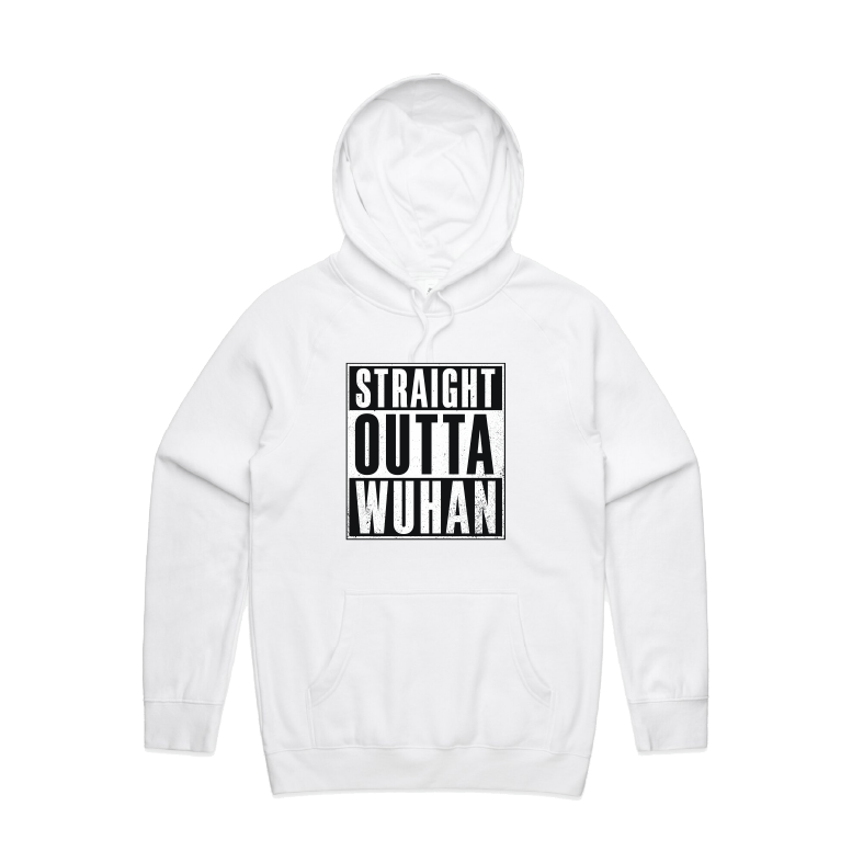 S / White / Large Front Print Straight Outta Wuhan ✊🏾 - Unisex Hoodie