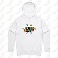 S / White / Large Front Print Super Daddio ⭐🍄 – Unisex Hoodie