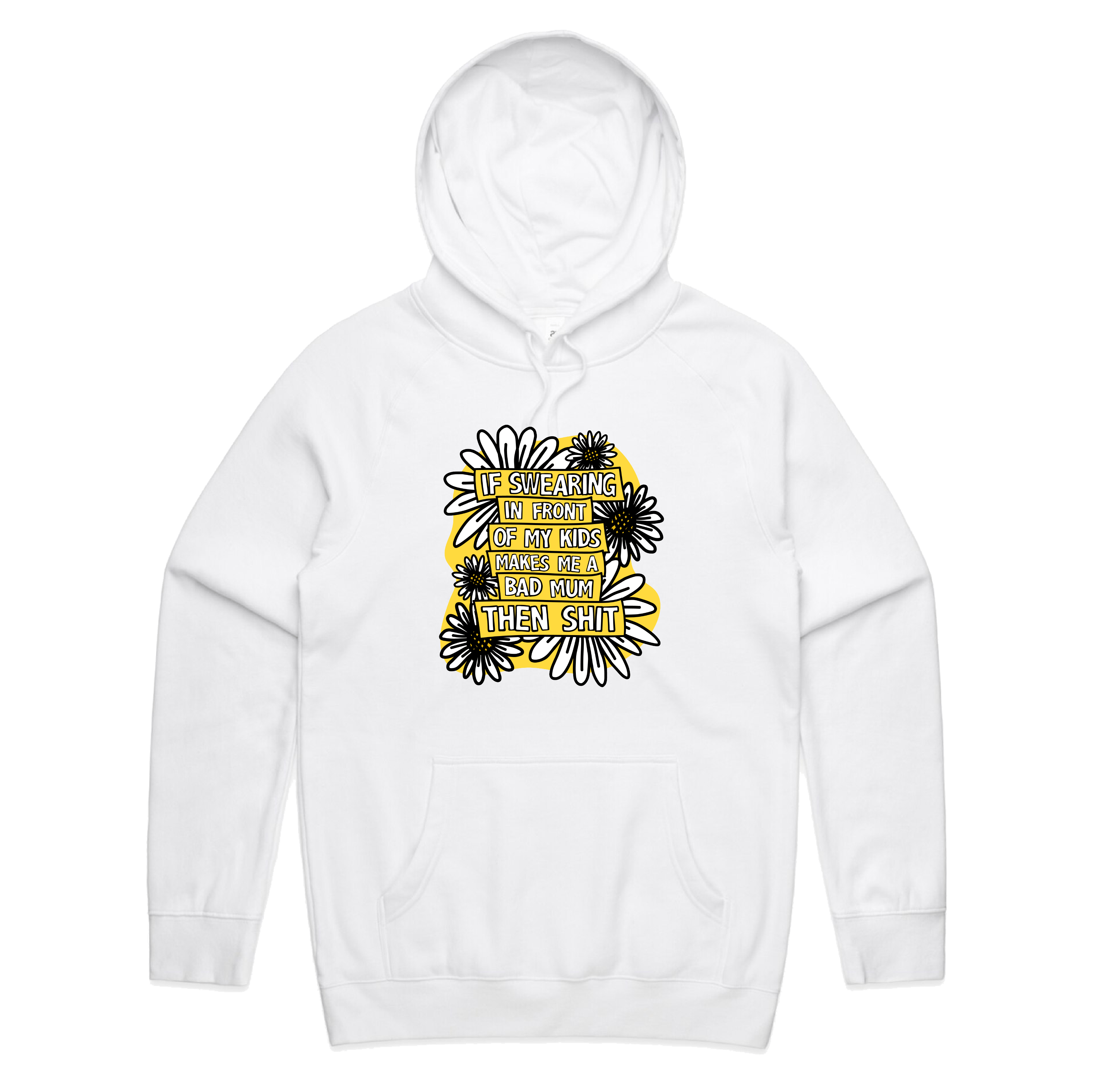 S / White / Large Front Print Sweary Mum 🤬🎀 - Unisex Hoodie