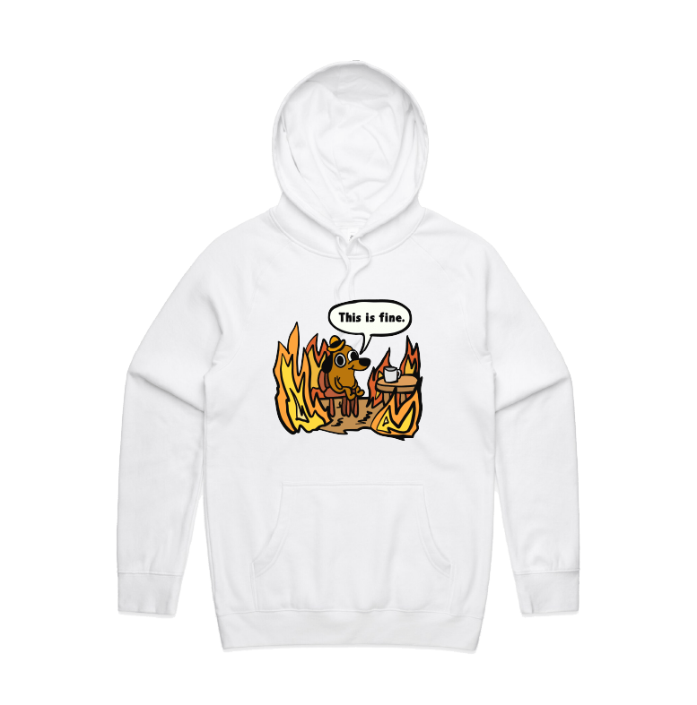 S / White / Large Front Print This Is Fine 🔥 - Unisex Hoodie