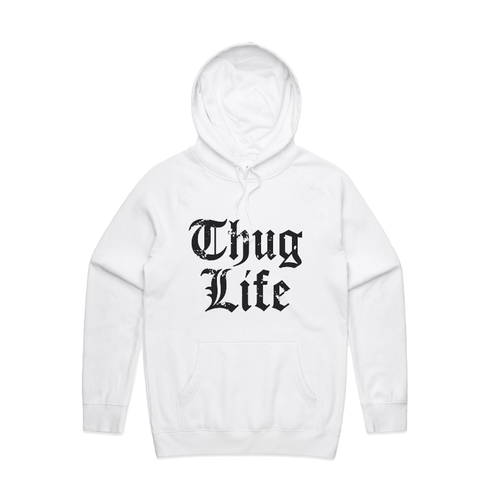 S / White / Large Front Print Thug Life 🖕🏾 - Unisex Hoodie
