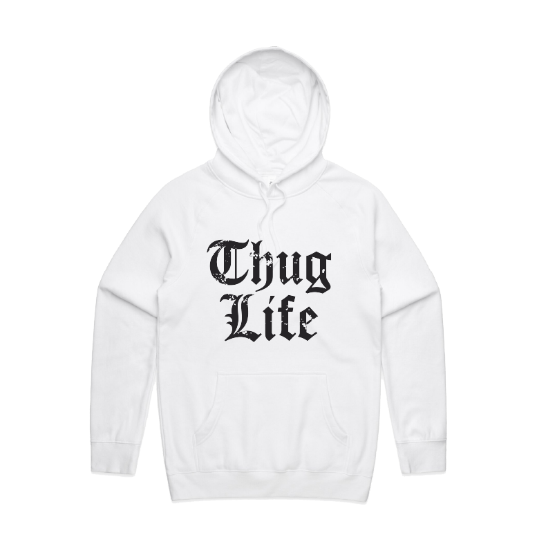 S / White / Large Front Print Thug Life 🖕🏾 - Unisex Hoodie