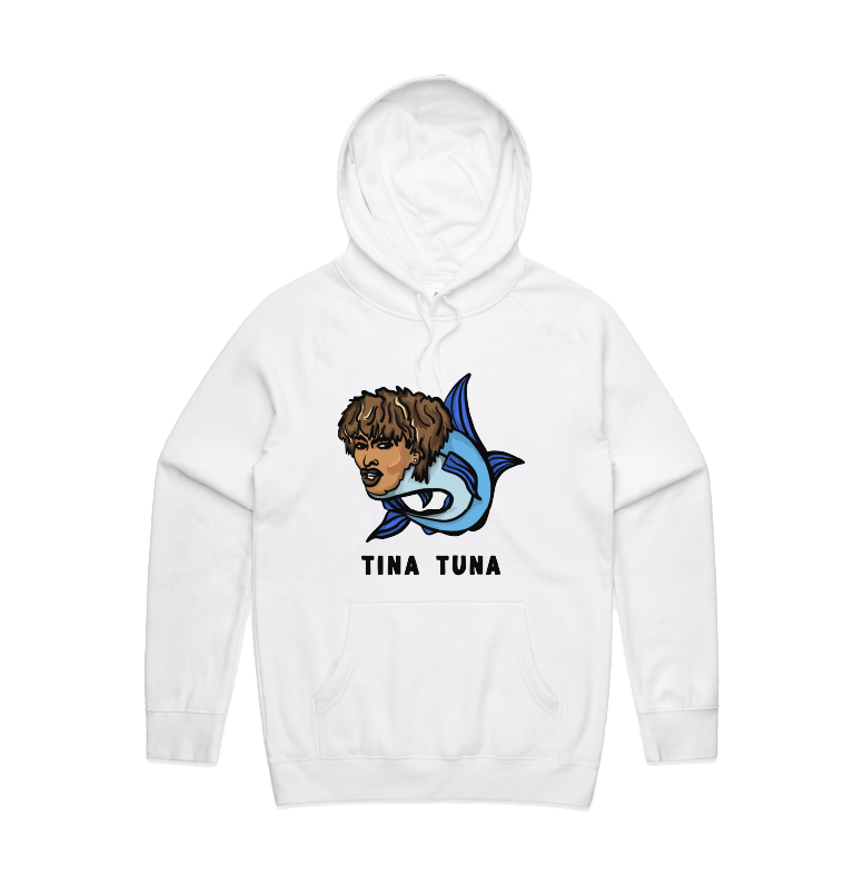 S / White / Large Front Print Tina Tuna 🐟 - Unisex Hoodie
