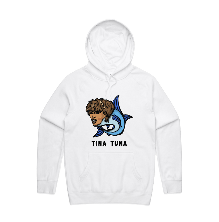 S / White / Large Front Print Tina Tuna 🐟 - Unisex Hoodie