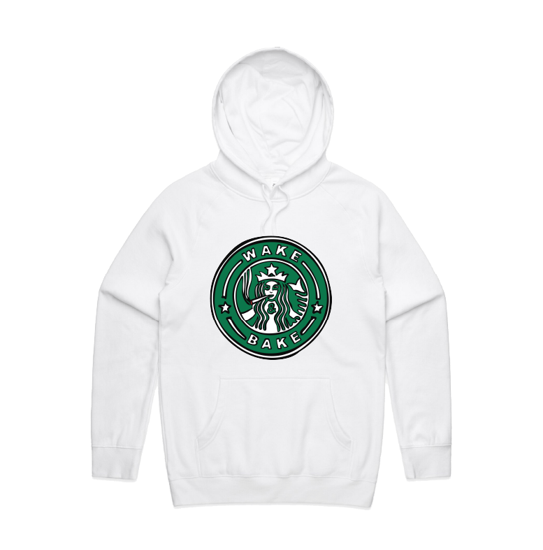 S / White / Large Front Print Wake & Bake 🚬 - Unisex Hoodie
