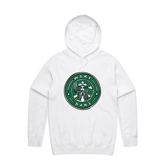 S / White / Large Front Print Wake & Bake 🚬 - Unisex Hoodie