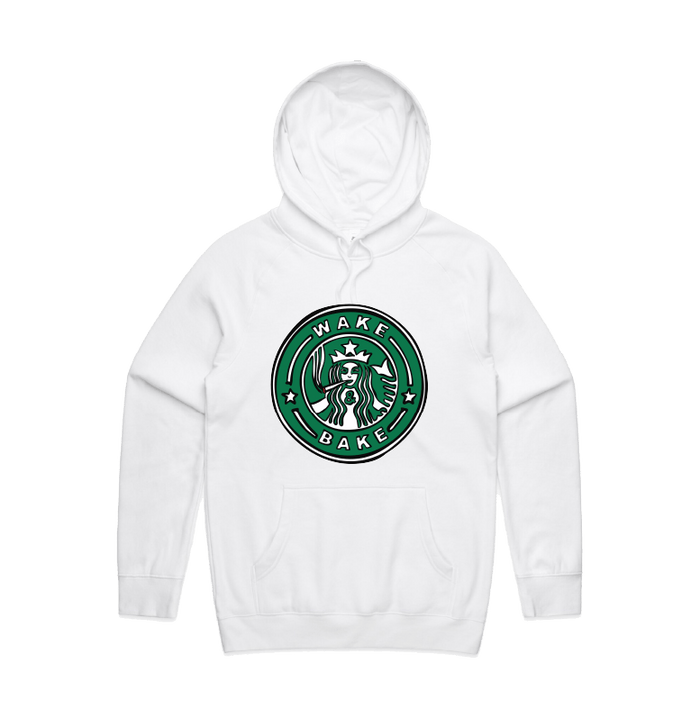 S / White / Large Front Print Wake & Bake 🚬 - Unisex Hoodie