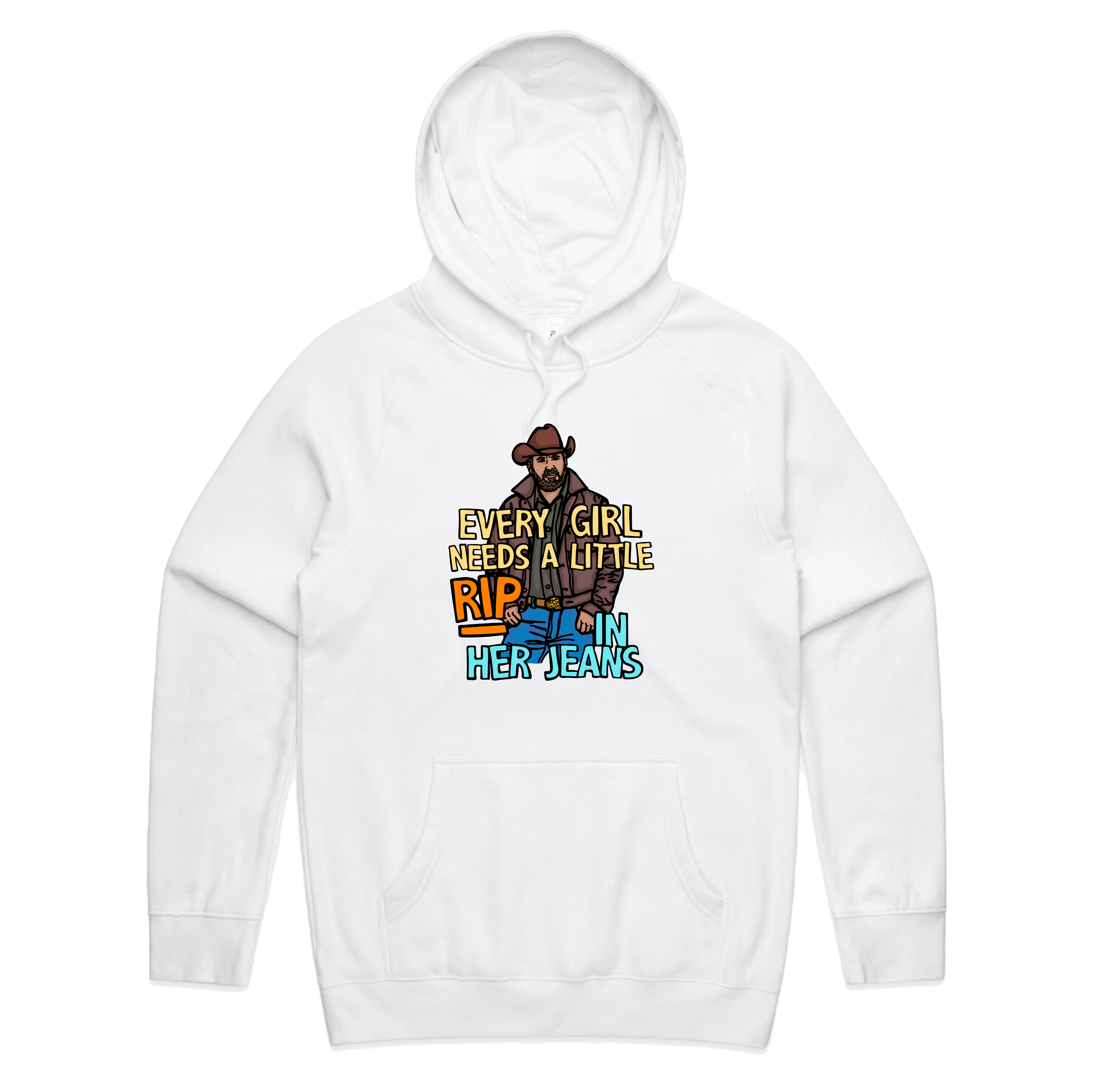 S / White / Large Front Print Yellowstone Rip 👖🤠 - Unisex Hoodie