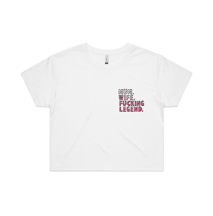 S / White Mum. Wife. Legend 🏅 - Women's Crop Top