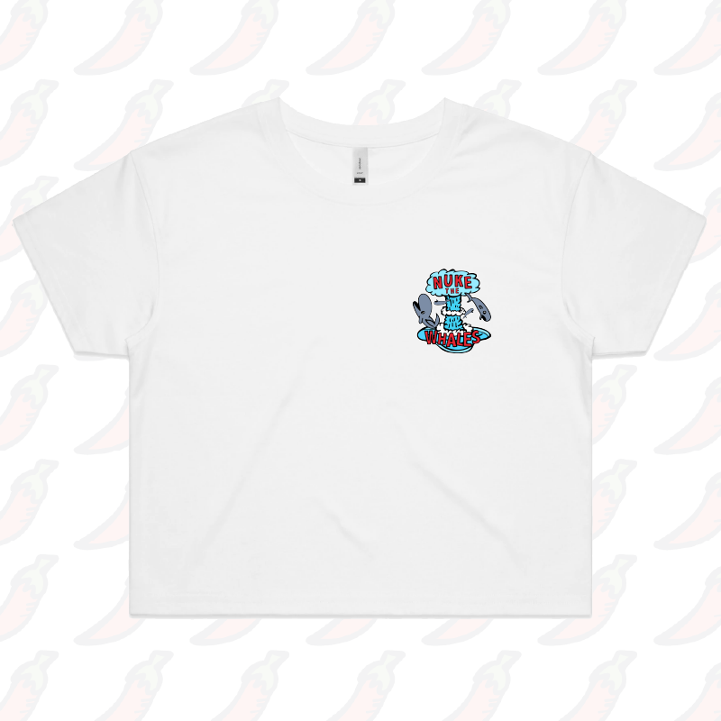 S / White Nuke The Whales 💣🐳 – Women's Crop Top