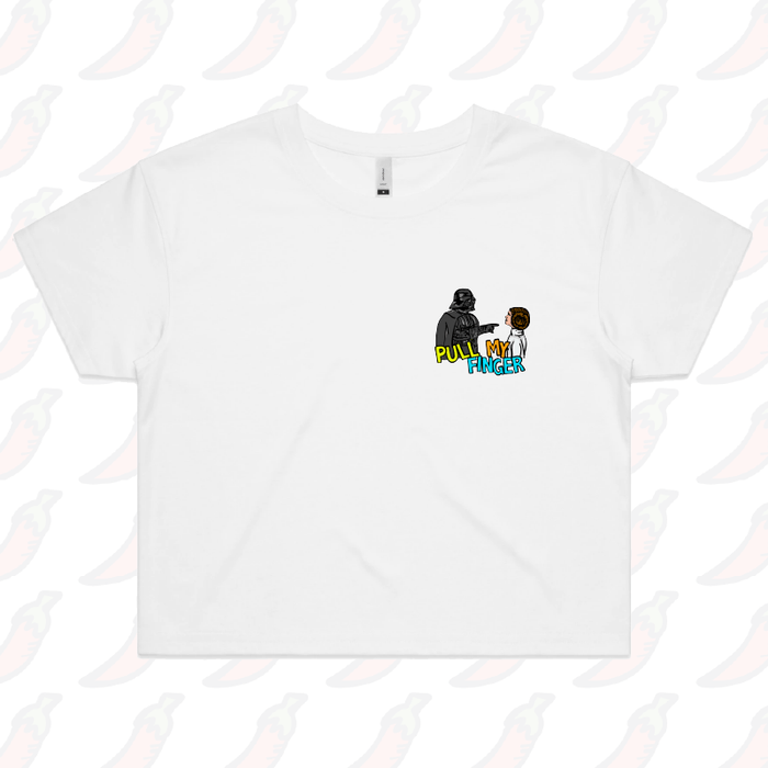 S / White Pull My Finger 👉 – Women's Crop Top