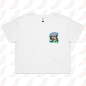 S / White Roo Roo Root Ya 🦘 – Women's Crop Top