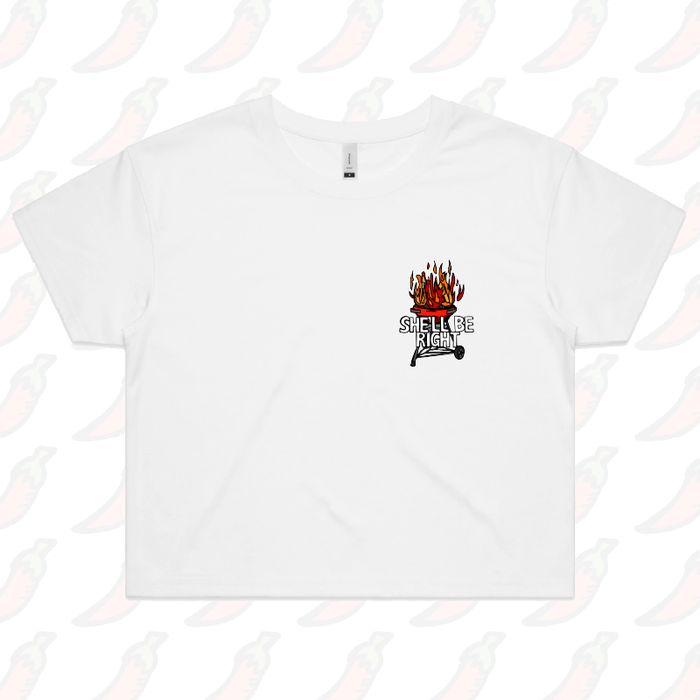 S / White She’ll Be Right BBQ 🤷🔥 – Women's Crop Top