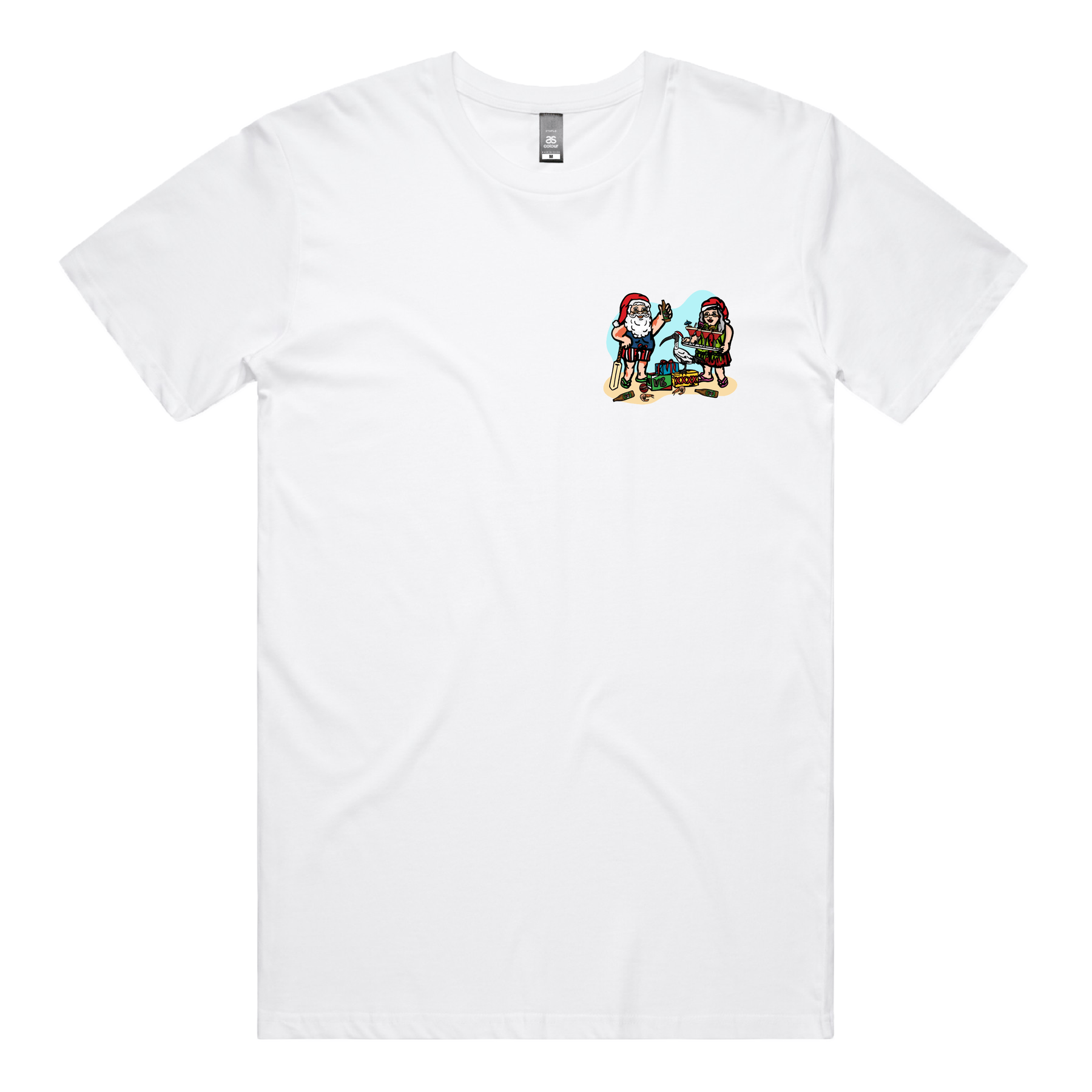 S / White / Small Front Design Aussie Christmas 🍤🍺 - Men's T Shirt
