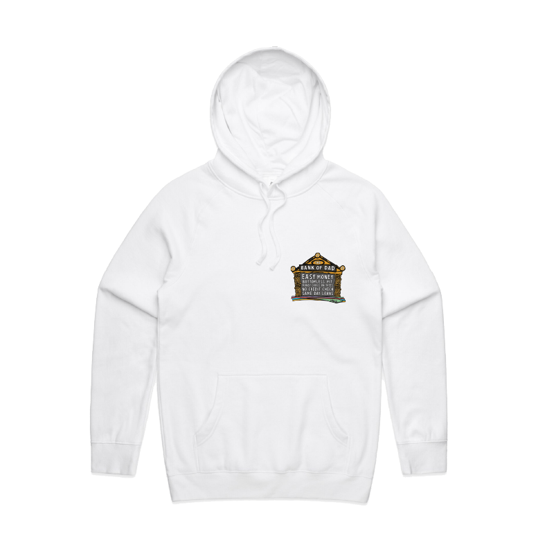 S / White / Small Front Design Bank of Dad 💰 - Unisex Hoodie