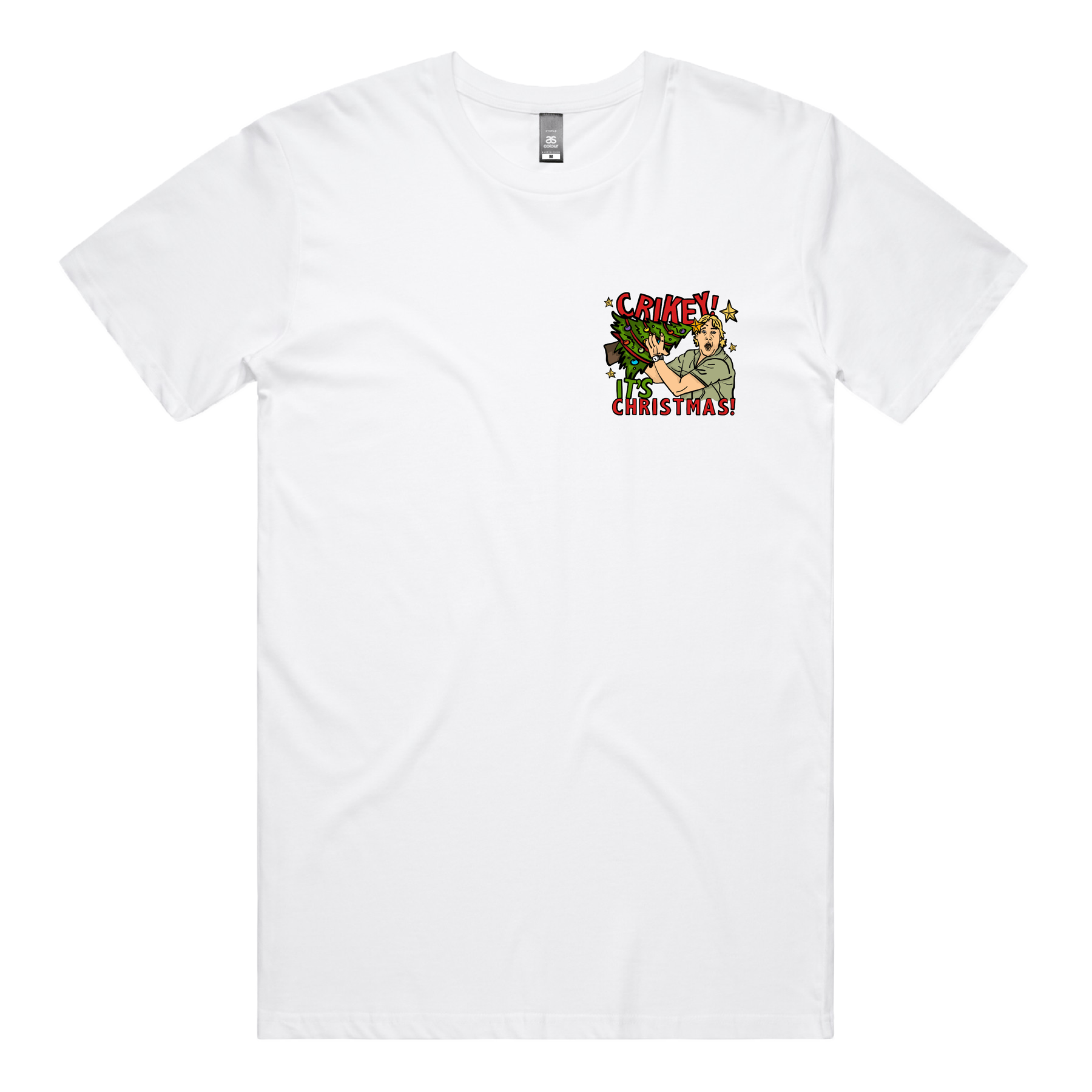 S / White / Small Front Design Crikey It’s Christmas 🐊🎄 - Men's T Shirt