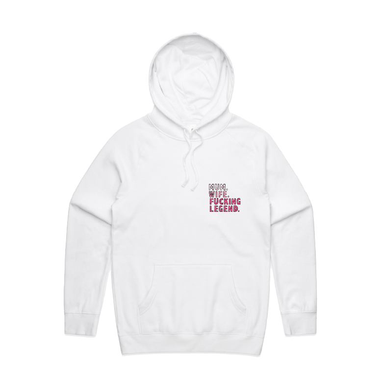 S / White / Small Front Design Mum. Wife. Legend 🏅 - Unisex Hoodie