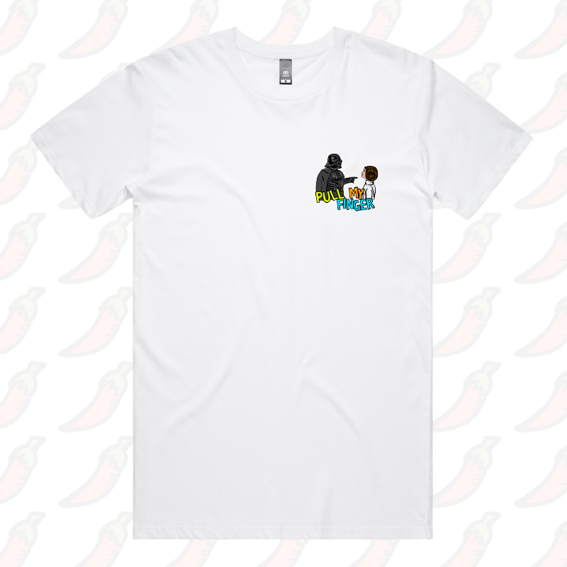 S / White / Small Front Design Pull My Finger 👉 – Men's T Shirt