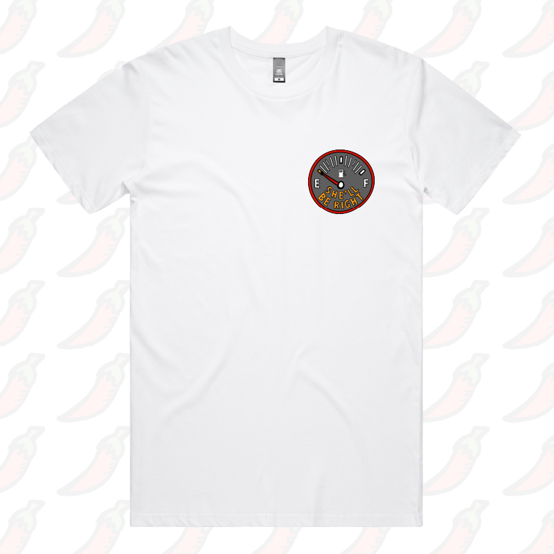 S / White / Small Front Design She’ll Be Right Fuel 🤷⛽ – Men's T Shirt