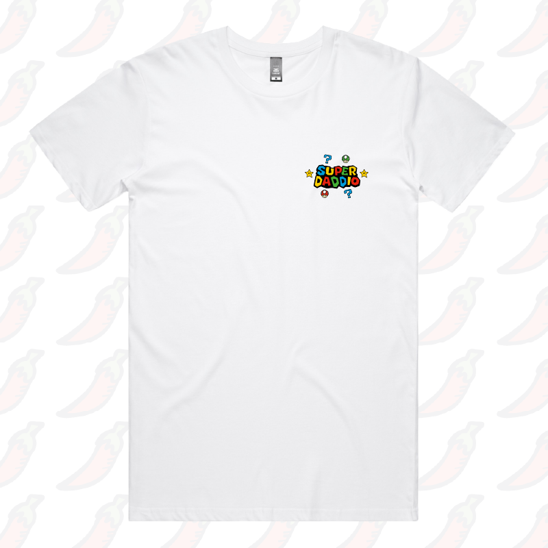 S / White / Small Front Design Super Daddio ⭐🍄 – Men's T Shirt