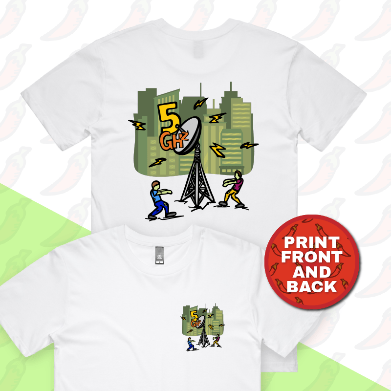 S / White / Small Front & Large Back Design 5G Zombie 📡🧟‍♂️ - Men's T Shirt