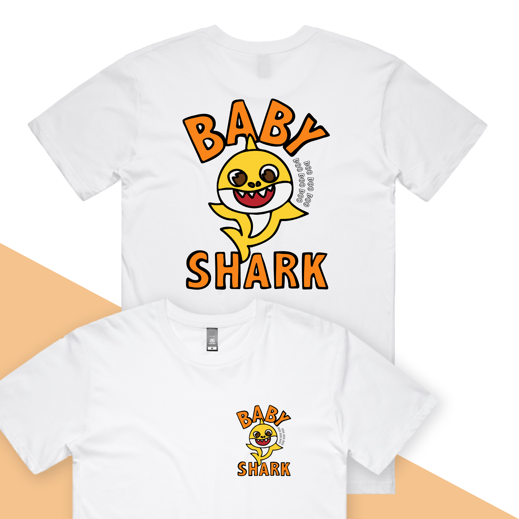 S / White / Small Front & Large Back Design Baby Shark 🦈 - Men's T Shirt